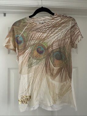 Disney Cream Short-Sleeve Tee with Peacock Feather Graphic